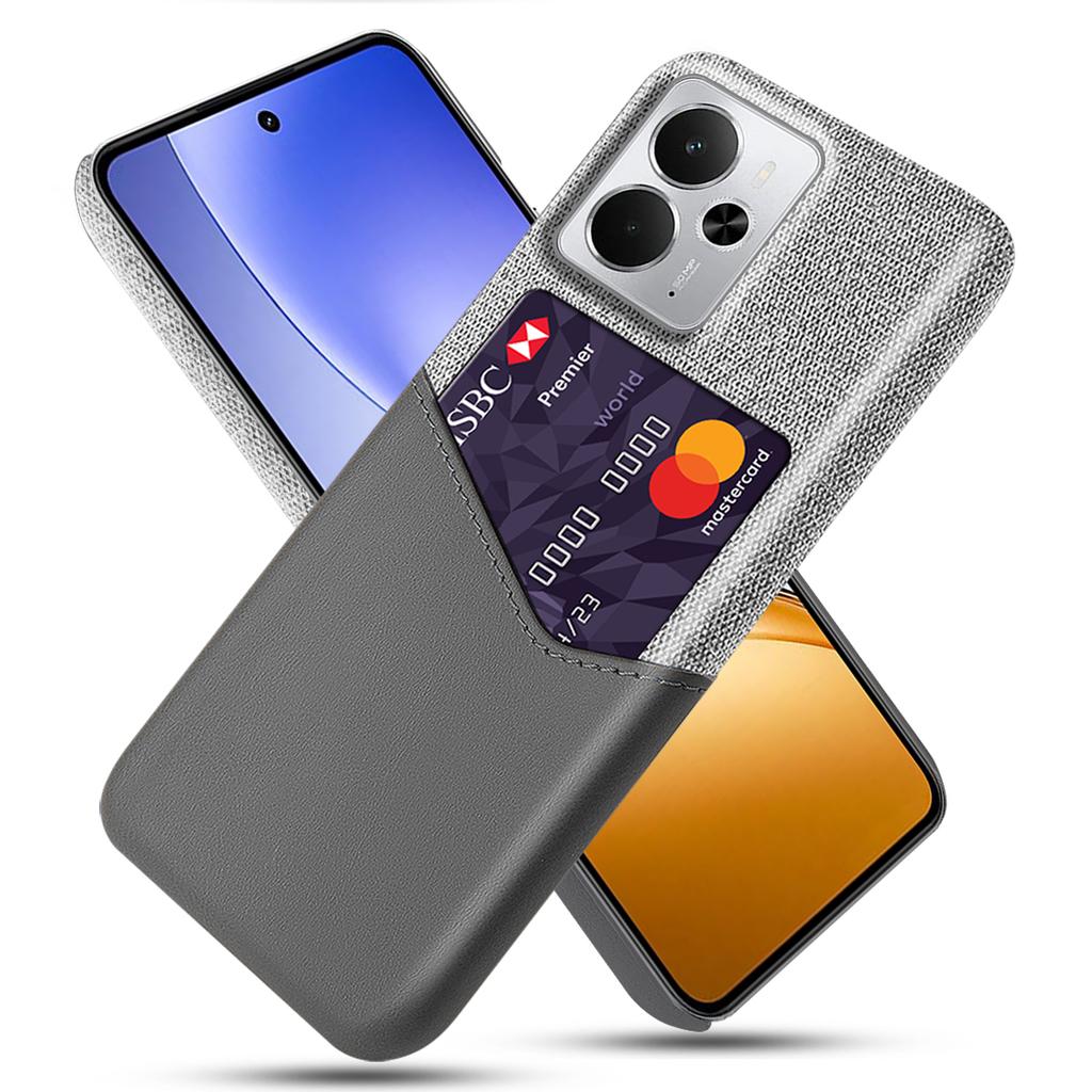 For Realme 14 5G Case PU Leather Cloth Texture Hard PC Phone Cover with Card Holder