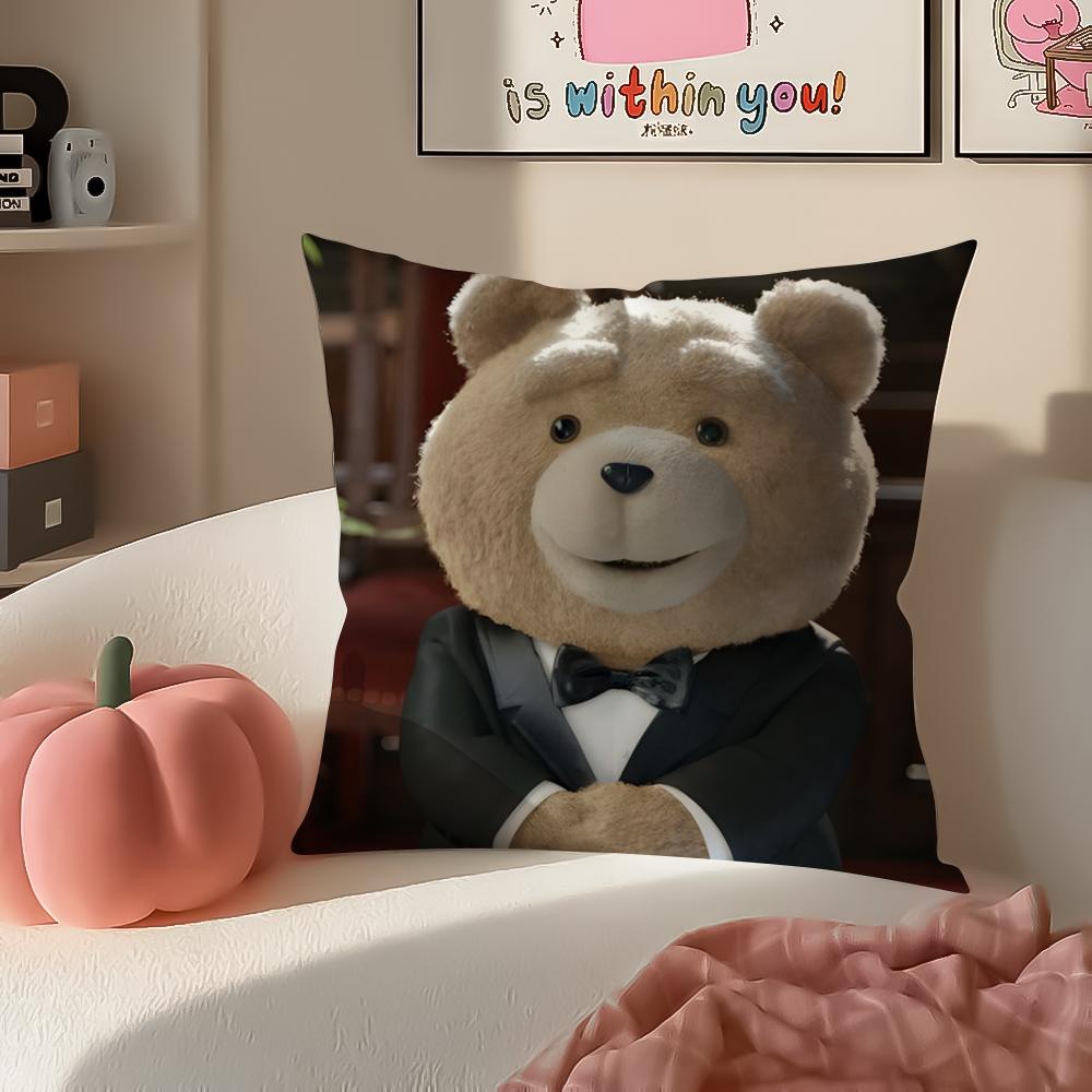 Movie TedTeddy Bear Cute Cushion Cover Pillowcase Short Plush Invisible zipper Room Sofa Cushion Cover