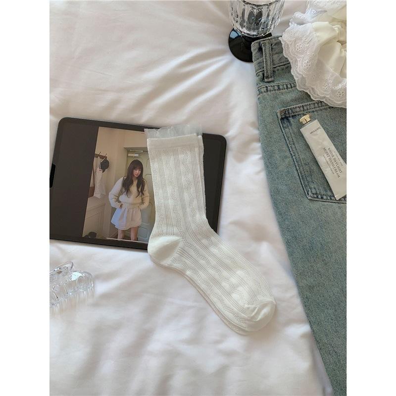 Female Spring and Summer Trend Simple Hollow Out Soft and Comfortable Twist Socks