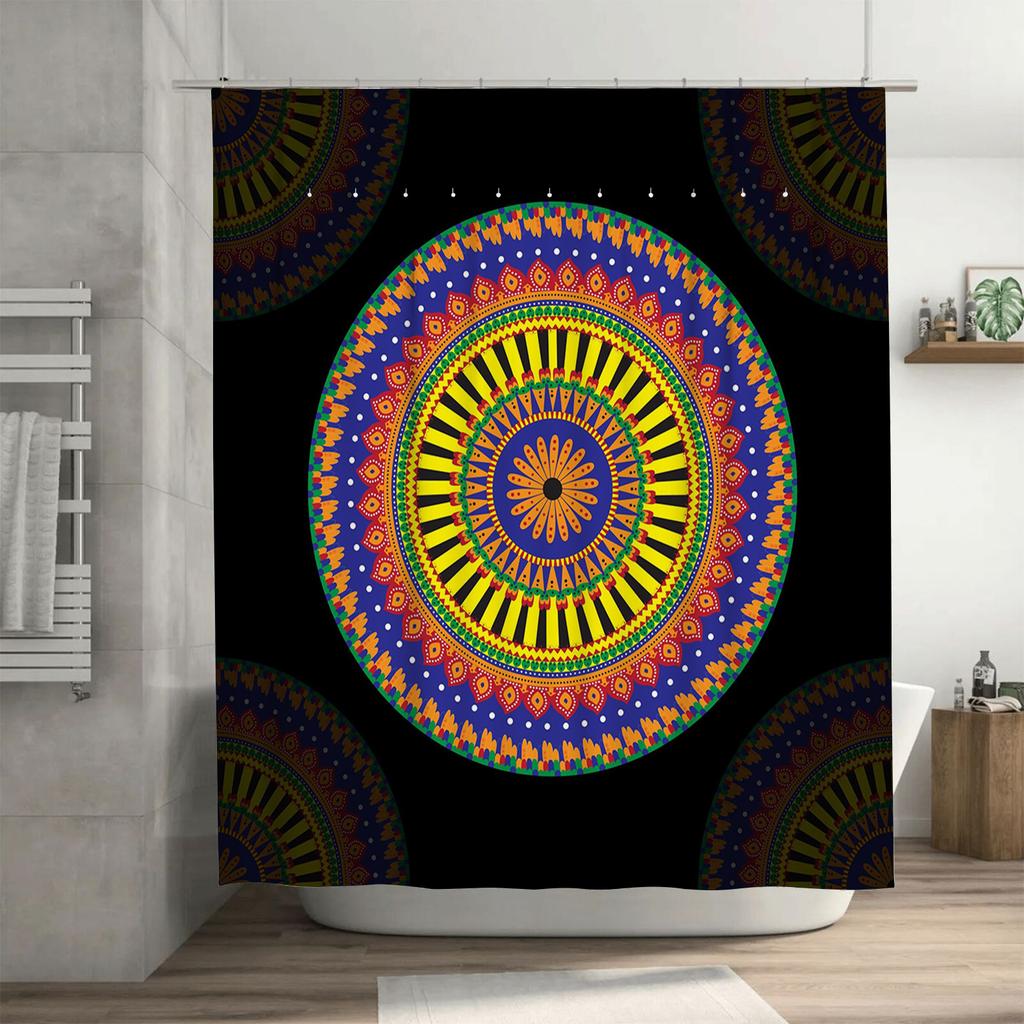 Beautiful Mandala Shower Curtain with Bright Colors for Bathroom Decorations Waterproof Fabric Shampoo Saver Shower Panels Home