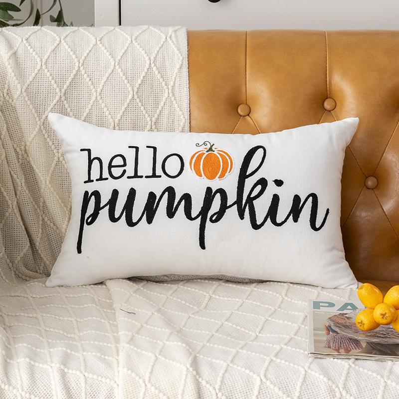 Towel Embroidery Pillow Cover Canvas Embroidered Halloween Pumpkin Cushion cover Pillow Autumn Office Throw Pillowcase