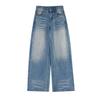 Comfortable Loose Crease Wide Leg Jeans Women Autumn Washed Blue Design Sense Skinny Drape Dragging Long Trousers Jeans for Women Long Denim Pants