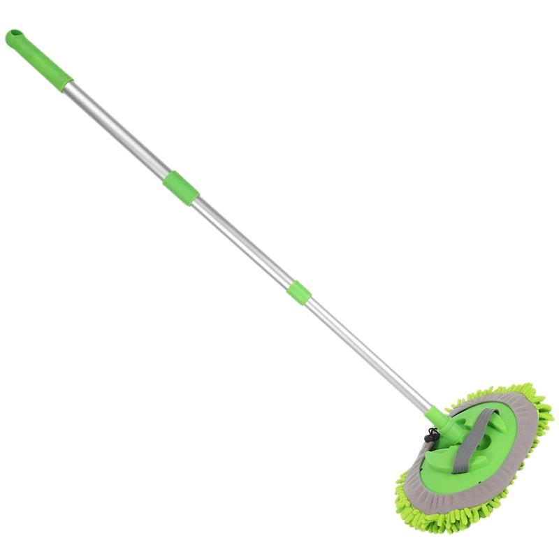 ABLZ-2 In 1 Car Wash Mop Mitt With Long Handle, Chenille Microfiber Car Wash Dust Brush Extension Pole 24-46In, Scratch Cleaning
