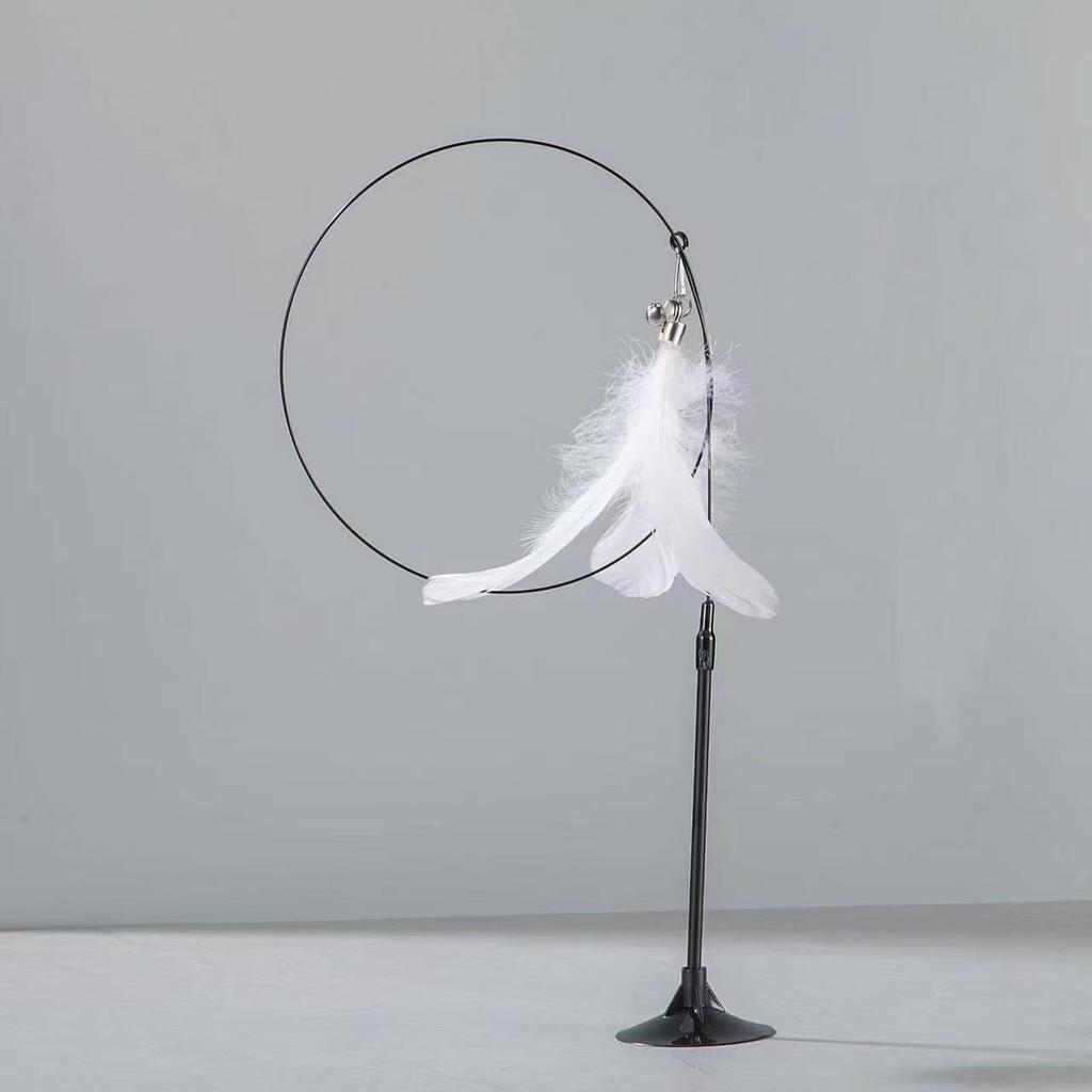 Cat Teaser Wand with Detachable Feather & Bell, Strong Suction Cup for Self-Play