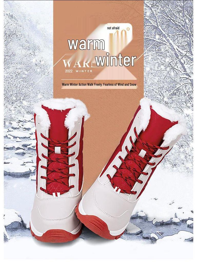 Women's Mid-Calf Fleece-Lined Waterproof Snow Boots - Non-Slip Thick-Soled Winter Ski Shoes