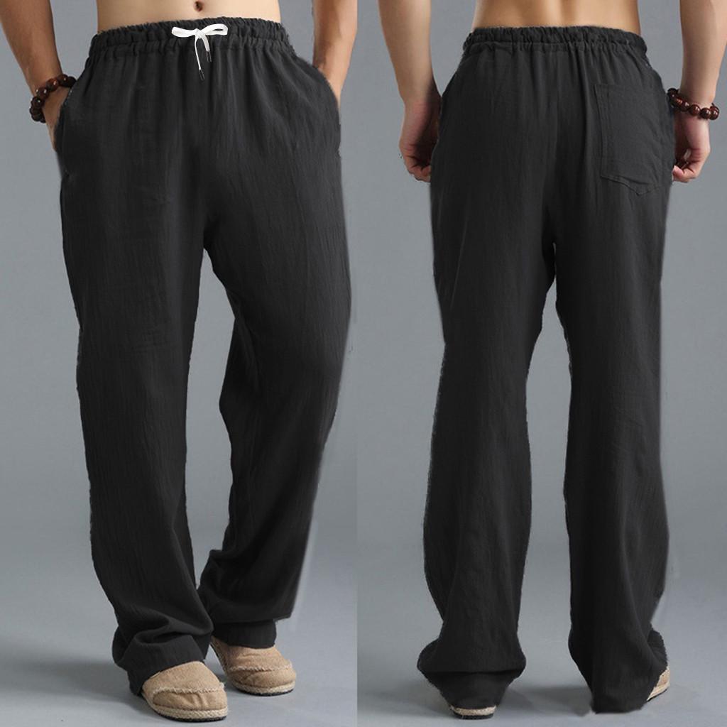 Herrenmode-Hose, Leinen-Stil, locker, lässig, atmungsaktiv, Outdoor, Sommer, solide Sportbekleidung