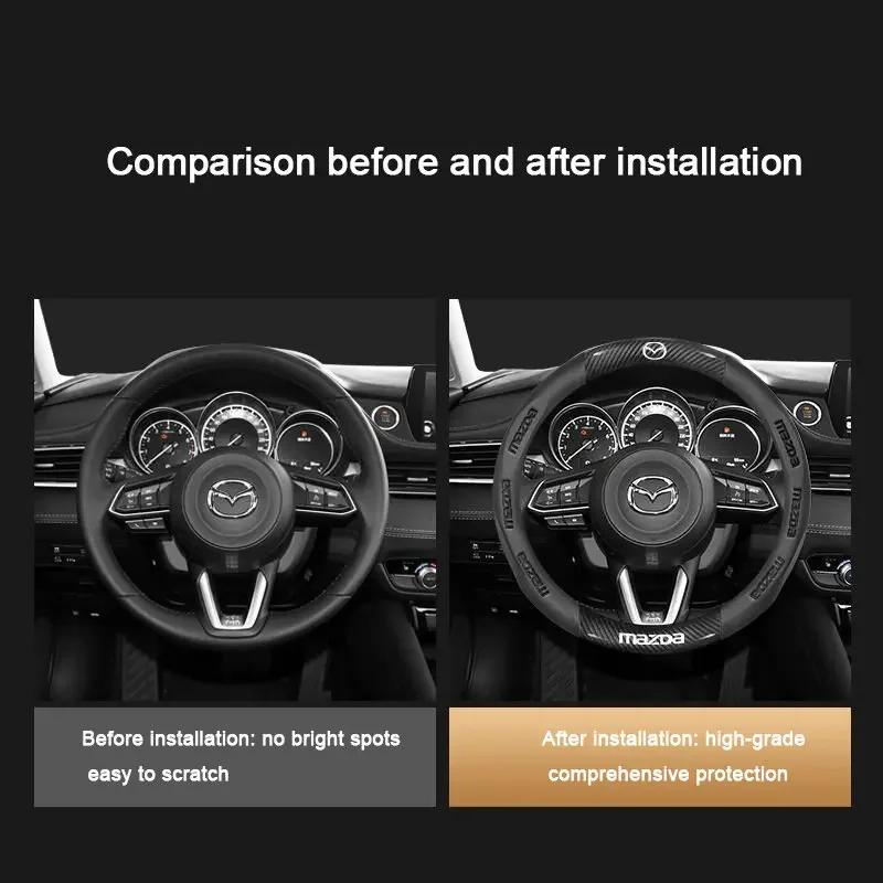 For Mazda 2 3 5 6 BL BM GJ Atenza Axela Demio CX-3 CX3 CX-5 CX5 CX7 CX-7 CX-9 CX8 MX-5 Car 3D Logo Leather Steering Wheel Cove FF25
