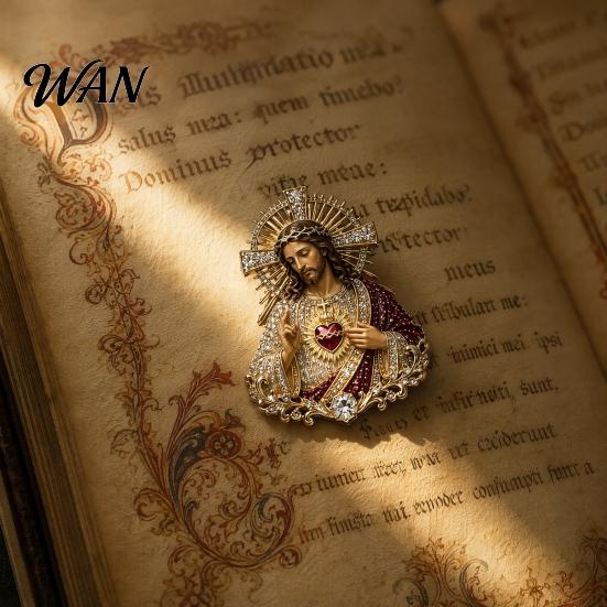 Religious Safety Pin Buckle Sacred Heart of Jesus Brooch, Christian Confirmation with Enamel Finish, Jewelry Gift for Women Men Devotional Keepsake