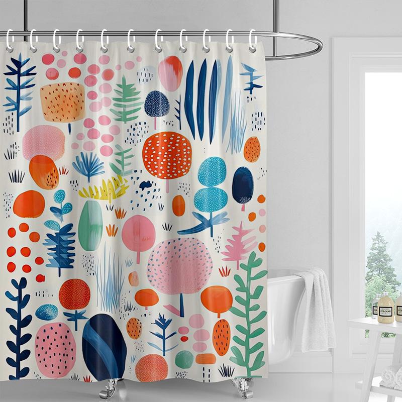 Tropical Shower Curtain - Vibrant Botanical Print with Cactus & Flowers, Waterproof Bath Decor for Spa or Boho Bathrooms