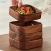 Acacia Wood Square Bowls Set, Small Wooden Serving Trays for Snacks, Nuts, Sushi, Condiments, and Home Decor