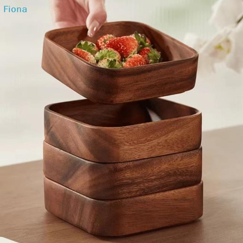 Acacia Wood Square Bowls Set, Small Wooden Serving Trays for Snacks, Nuts, Sushi, Condiments, and Home Decor