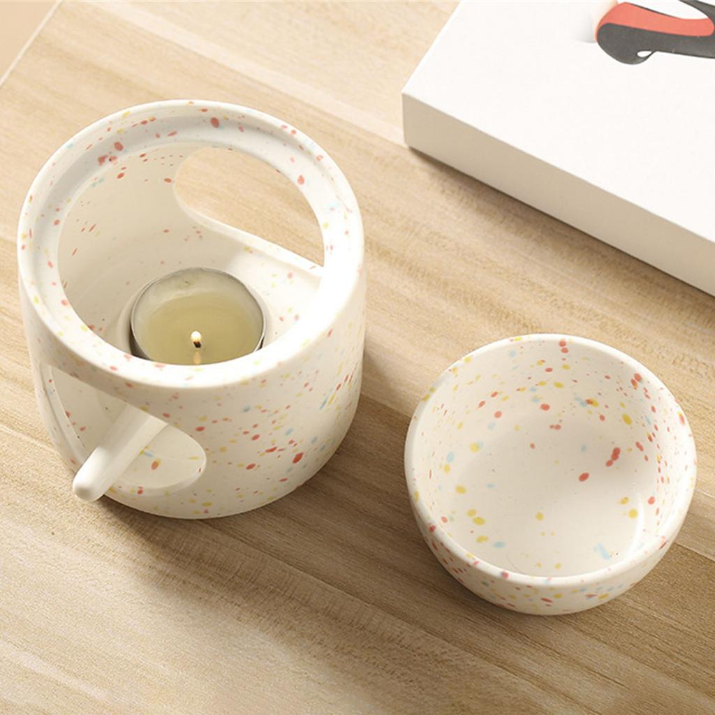 Elegant Colored Dots Ceramics Essential Oil Burners with Removable Bowl and Tealight Holder Spoon for Aromatherapies