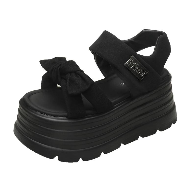 

8CM Women 2025 Leisure Chunky Platform Sandals Peep Toe High Heels Gladiator Goth Slippers Woman Heels Trendy Summer Beach Shoes 39 чёрный