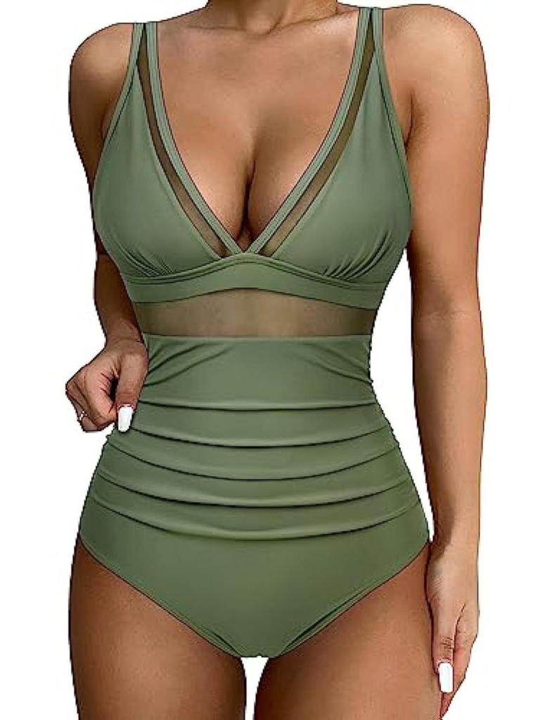European & American High-Waist One-Piece Swimsuit - Sexy, Hollow Design