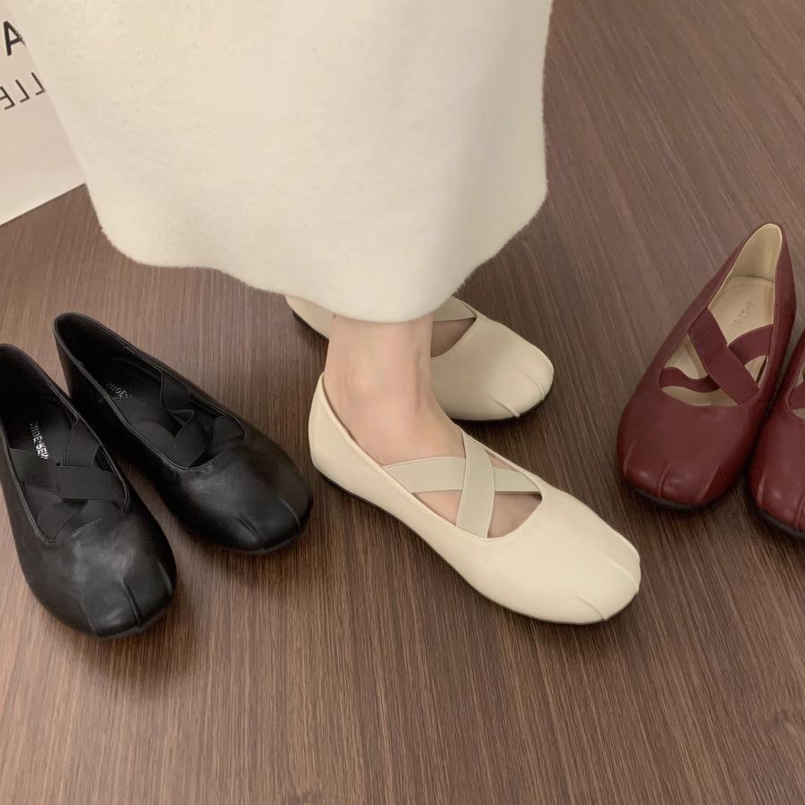 xieyiren Korean version of versatile retro cross strap round head Mary Jane shoes are not tired of casual flat ballet shoes