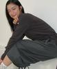 RONRON Mini Pocket Shirring Long Sleeve Charcoal Dot