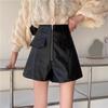 High-Waisted PU Leather A-Line Shorts for Women - 2023 Fashionable Autumn/Winter Zipper Design, Korean Style Boot Shorts