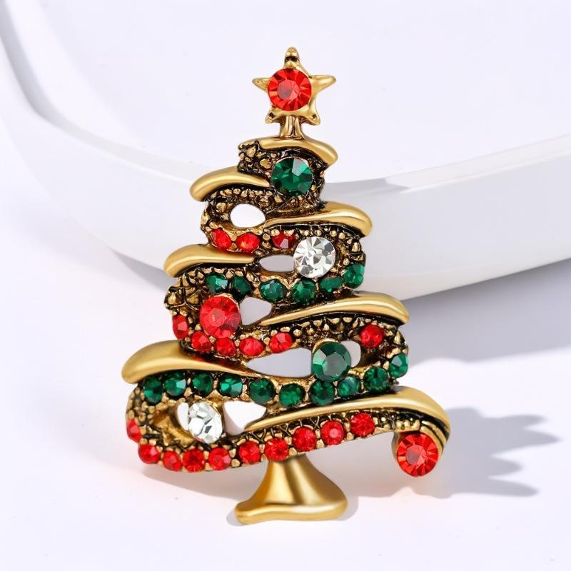 1Pcs Boots Cane Snowman Bell Christmas Tree Wreath Santa Claus Pin Accessories Christmas Sparkling  Brooch Holiday Gift