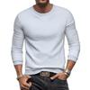 Men's Casual Long-Sleeved Checked Shirt, Slim-Fit Round-Neck Solid-Color Top