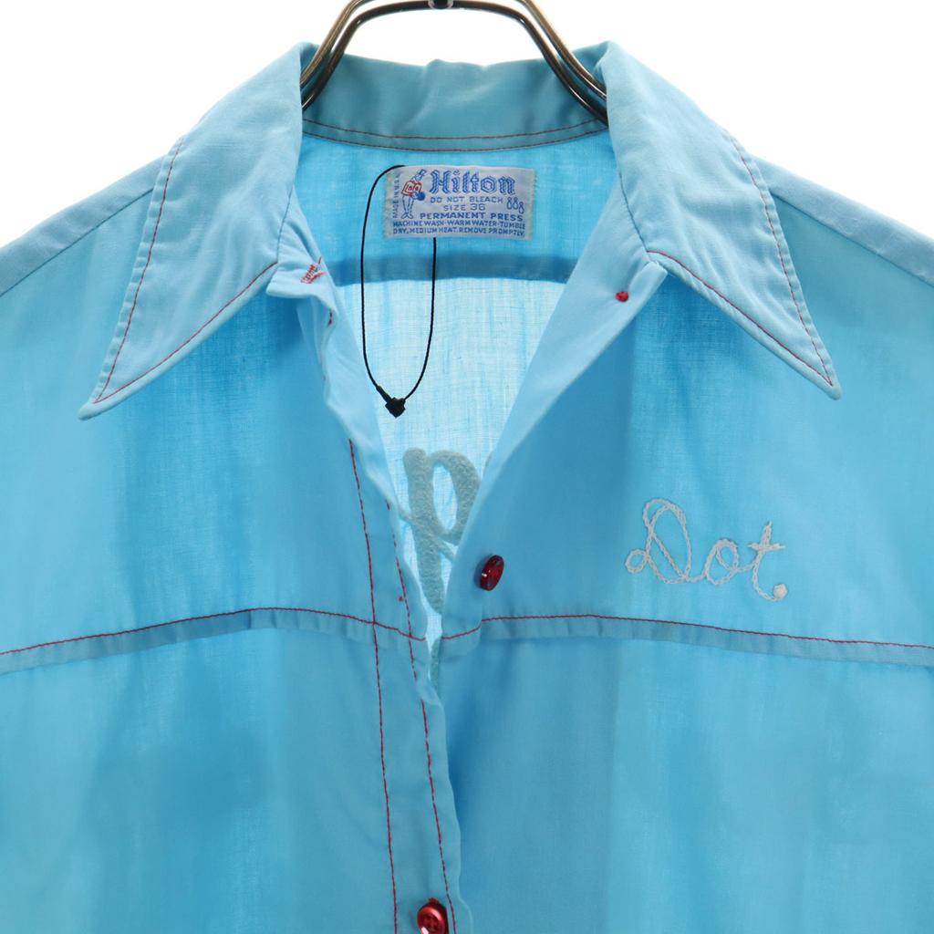 Hilton 70s Made in USA Vintage Chain embroidery Short sleeve Bowling shirt Women Used
