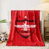 A red background with a central crest, winged figure, and a top white star. for all seasons blanket lunch break throw gift