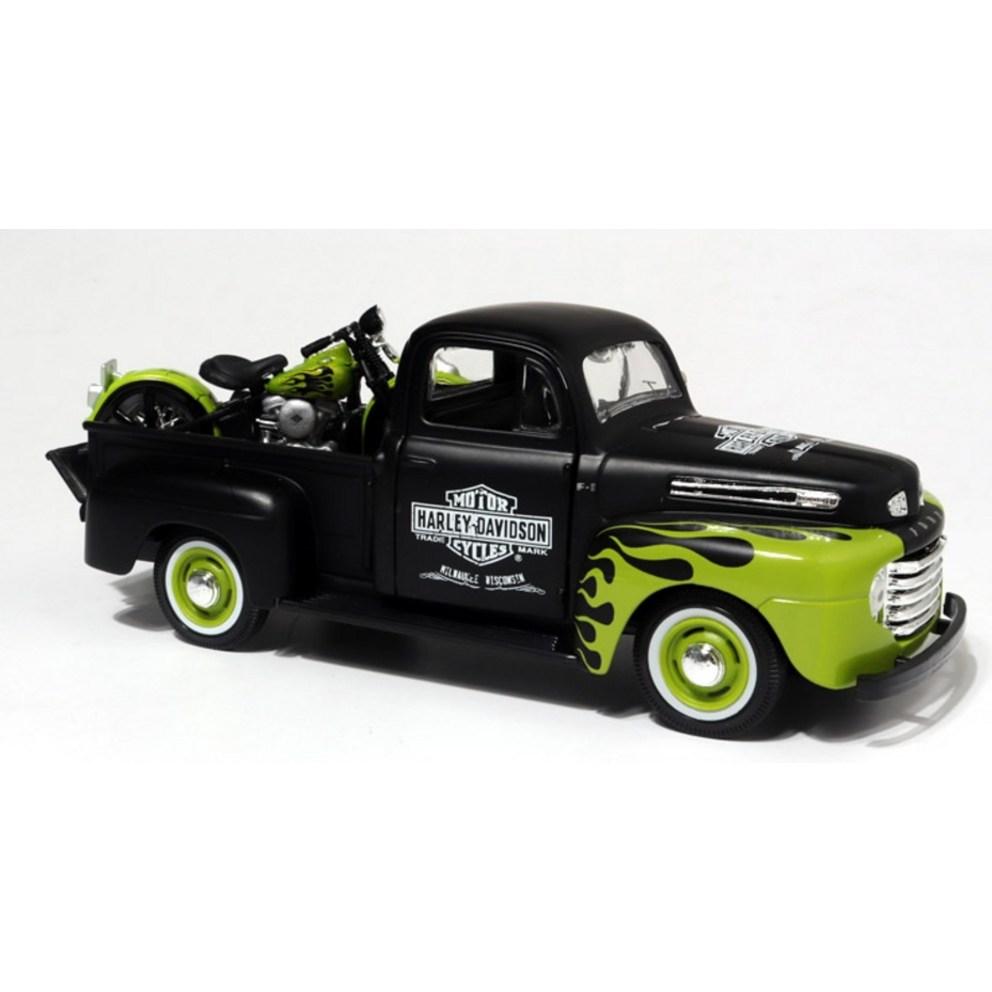 Maisto 1:24 Harley-Davidson Pickup Truck & Motorcycle Diecast Model Set, Green Black, 1 Set