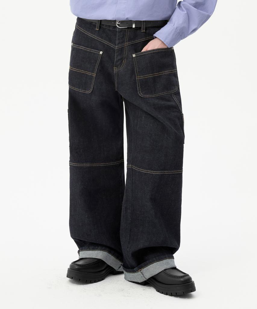 TRILLION Reverse Carpenter Selvedge Wide Denim Pants [Indigo]
