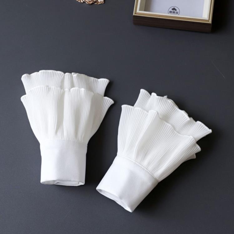 White Fake Sleeve Cuff DIY Ruffle Detachable Cuffs For Women Sweater Button Black Decorated Lace Cuff Fake Sleeves Tie