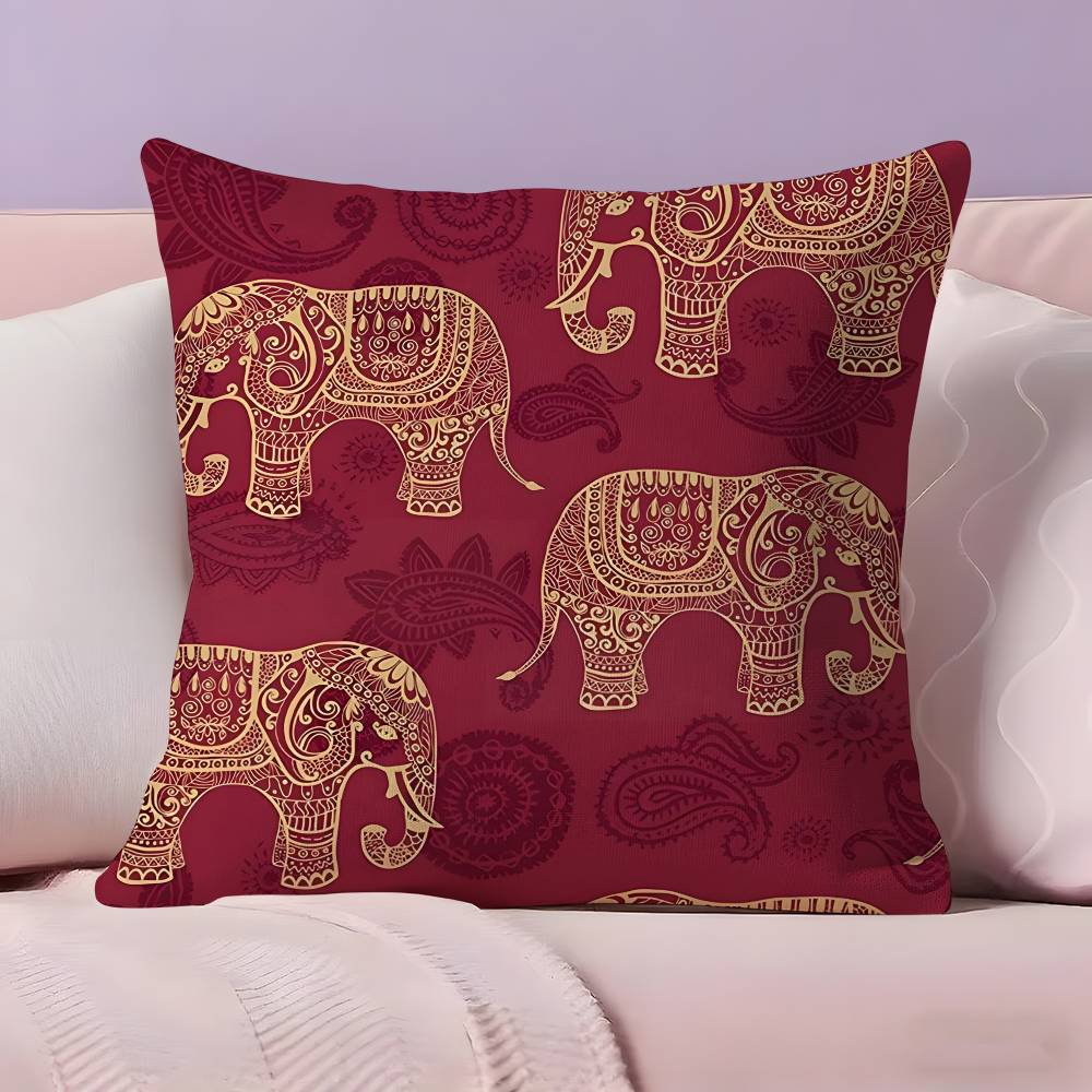 Art Sari Fabric Pillow Case Anti-dustmite Pillowcase Invisible zipper silky short plush Sofa cushion cover