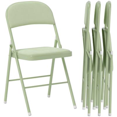 Juego de 4 sillas de interior plegables y portátiles con asientos y respaldos acolchados de terciopelo, estructura de acero, verde