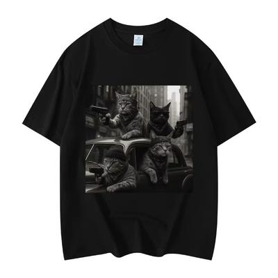 Funny Cat Gang Meme Graphic T Shirts Men's Women's Fashion Vintage Short Sleeve T-shirts High Quality Cotton Popular T-shirts