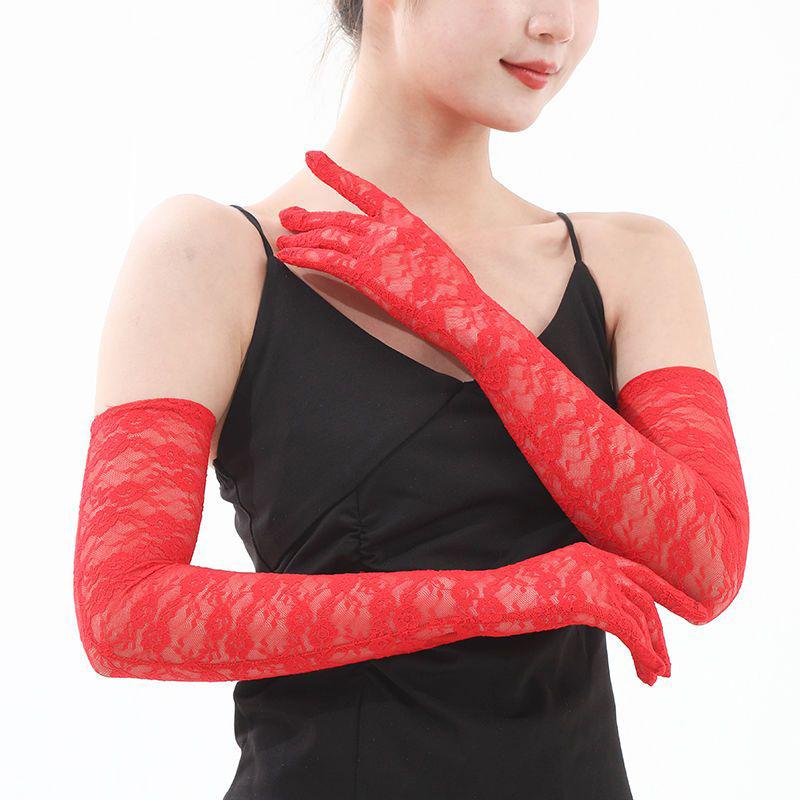 

Women Fashion Thin Breathable Sun Protection Driving Floral Sexy Lace Gloves Club Party Prom Dancing Dress Glove Long Sleeve One Size