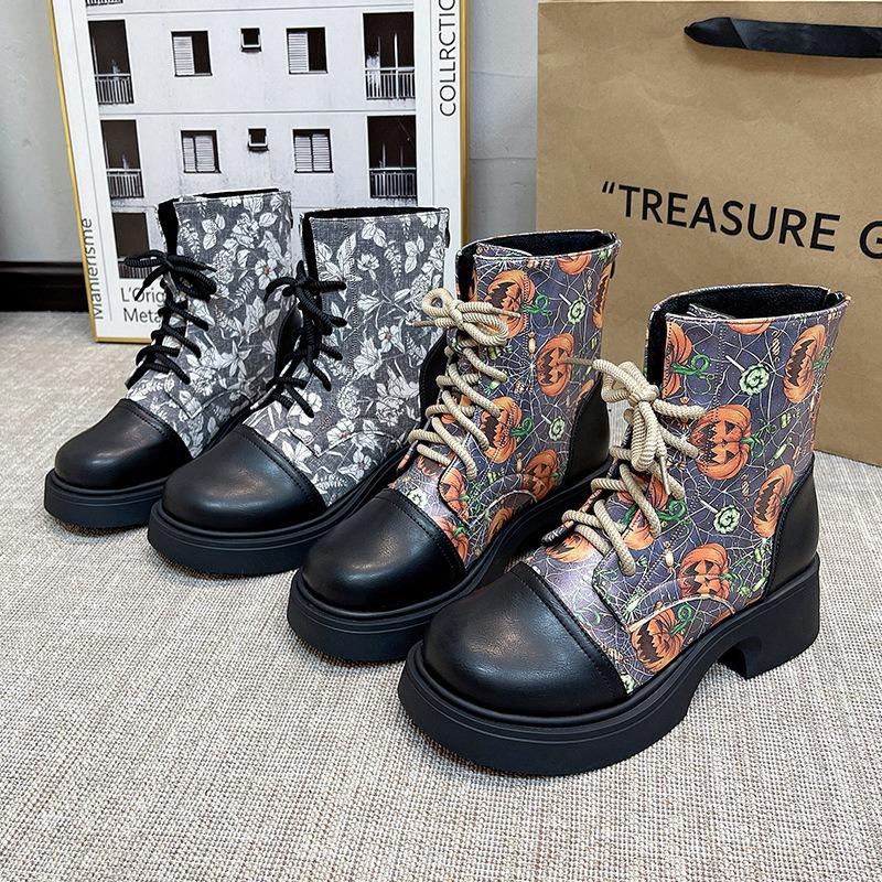 Designer Chunky-Sole Martin Boots for Women New Autumn/Winter Collection Blue Elegant Versatile Niche British Vintage Short Boots