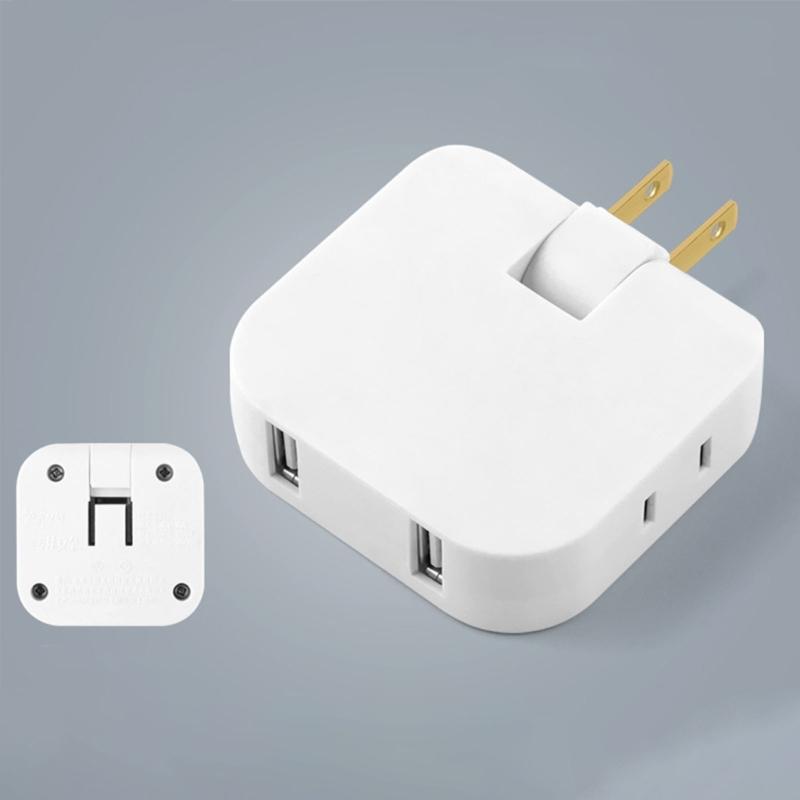 4 In 1 Rotatable Socket Converter Flat Pin Plug AC Outlet Extender Wall Tag Plug with 2USB Charge Adapter 180°Rotary