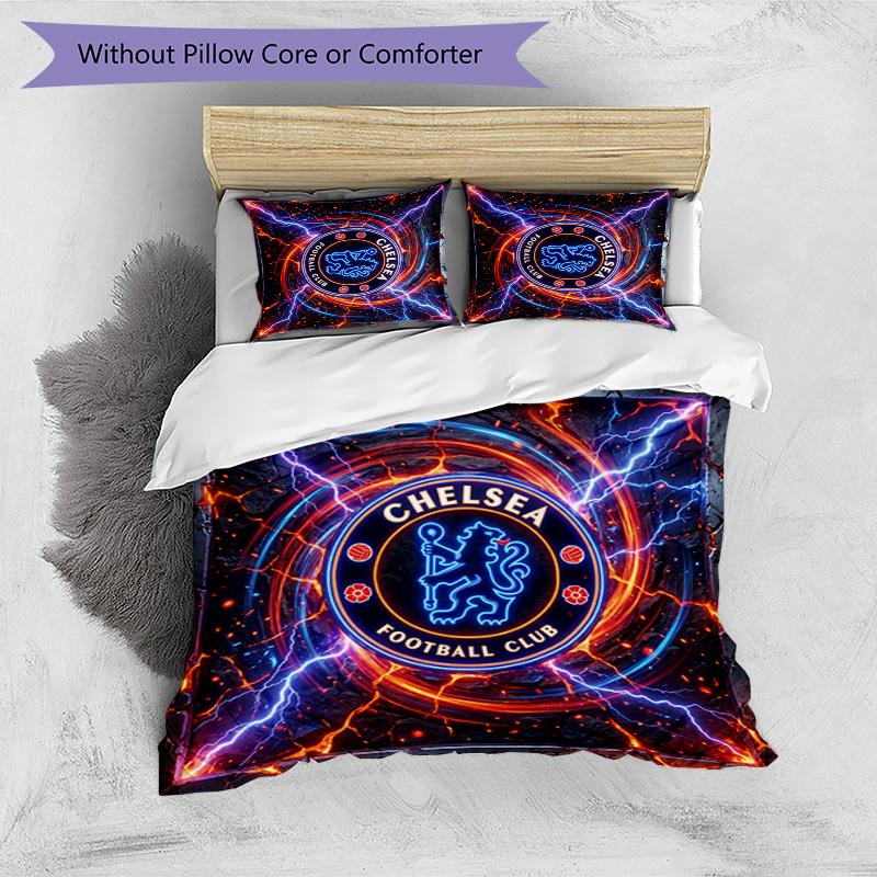 Set Lenzuola 3 Pezzi Stampato Chelsea FC Morbido Delicato sulla Pelle Lavabile Copripiumino e Federe Set Tutte le Stagioni Camera da Letto