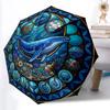 Ocean Life Glass Pattern Umbrella, Portable and Foldable Design, 8 Ribs, a Casual Accessory for Halloween, Christmas, and Birthday Gifts.