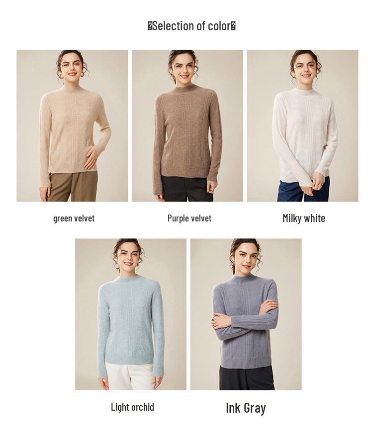 Women's 100% Pure Cashmere Sweater - New Autumn/Winter High-Neck Cable Knit Base Layer