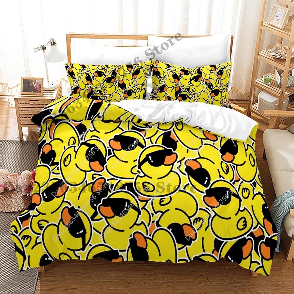 Comforter New Yellow Duck Bedding Set Single Twin Full Queen King Size Little Duck Bed Set Aldult Kid Bedroom Duvet Sets 3D Print 015