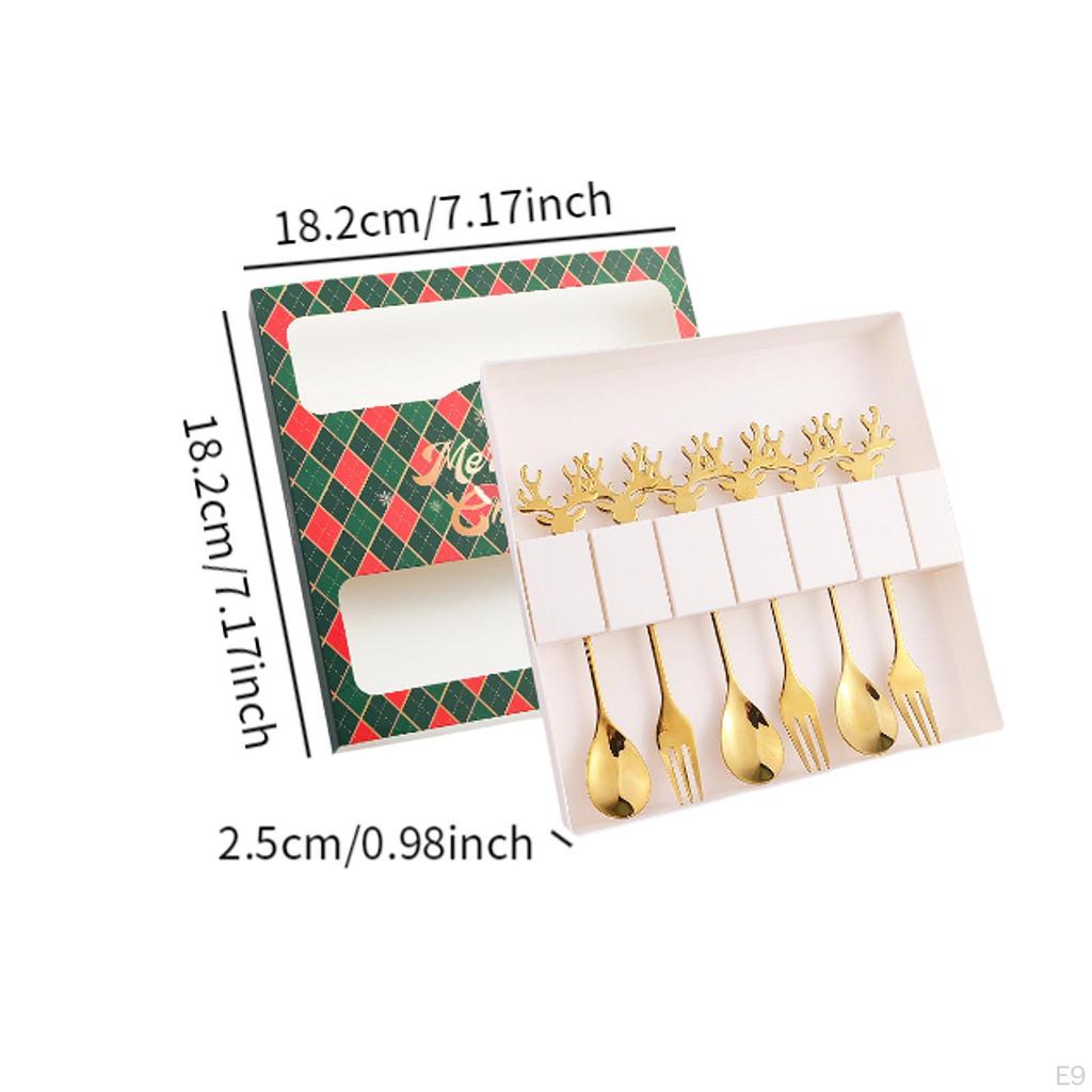6 Piece Set of Spoons And Forks for Christmas, Flatware Dessert Tea Party, Stainless Steel