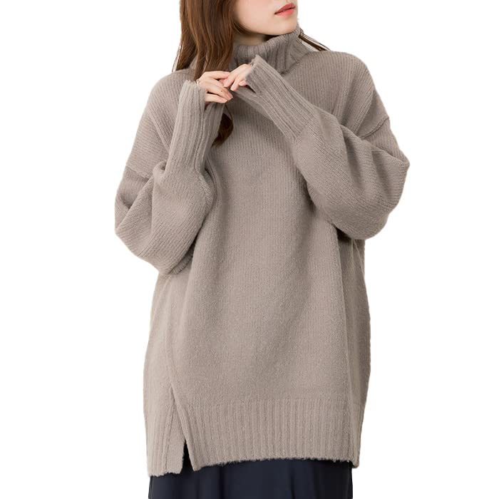 Side Slit Gray [atONE] ATN-0026 Off-Neck Sweater, Women's, M-L,