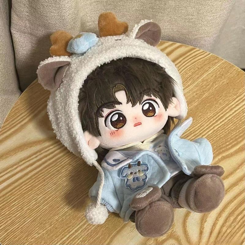 Kawaii Wolf Ears Boy Cotton Doll Plush Toy 20cm Collectible Figurine With Changeable Outfits Lamb Suit Gift For Kid Xmas Present