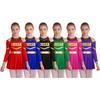 Leotard alla moda a spalla scoperta per bambine: Perfetto per Cheerleading, Halloween e Feste da Ballo con Colore a Contrasto e Stampa di Lettere