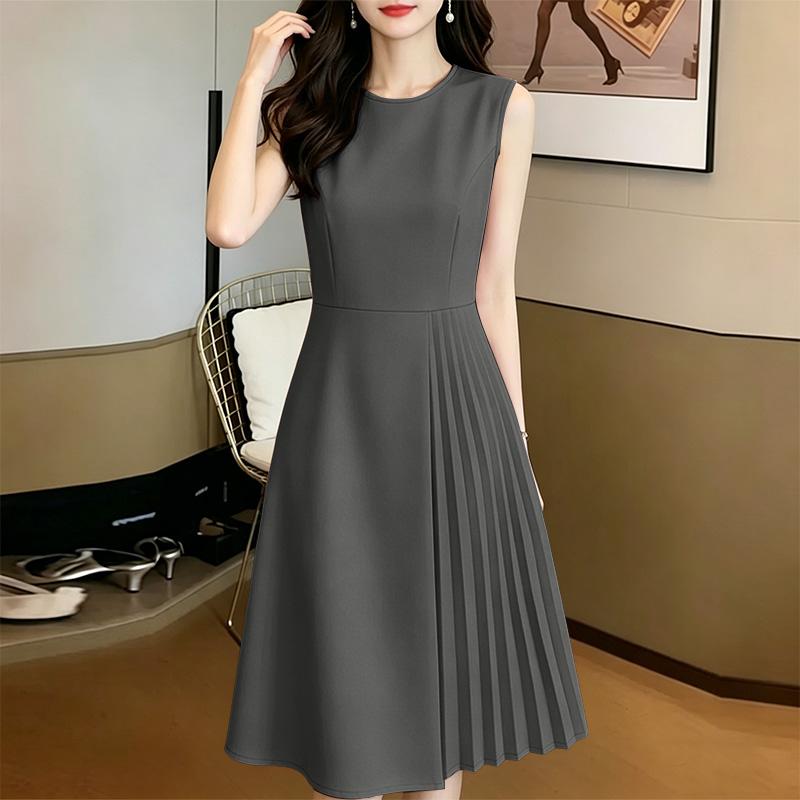 ZANZEA Women Casual Round Neck Sleeveless Pleated Dress S