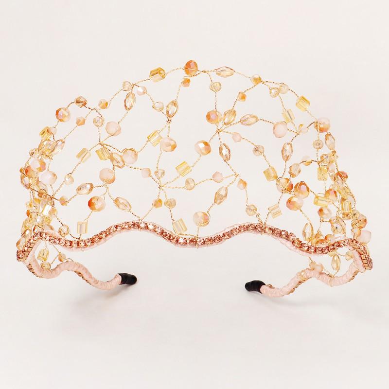 

Sen Wedding Bridal Headwear Beaded Crown Hairband Korean Vintage Rhinestone Hair Accessories Fairy Pressed Mesh