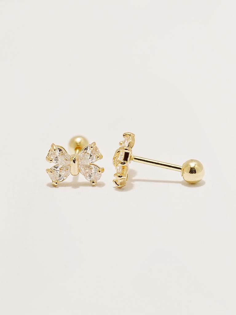 Minimalpiercing 14K Crystal Ribbon Piercing Earrings