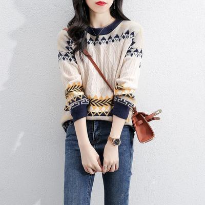 2022 autunno e inverno moda nuovo girocollo a maniche lunghe maglione a contrasto donna maglia allentata pullover camicetta tutto-fiammifero