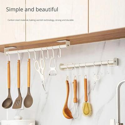 Haak zonder gaten Wit Eenvoudig Multifunctioneel Roestvrij Staal Wandplanken Opbergruimte Keukengerei Houder Keukenaccessoires Organizer