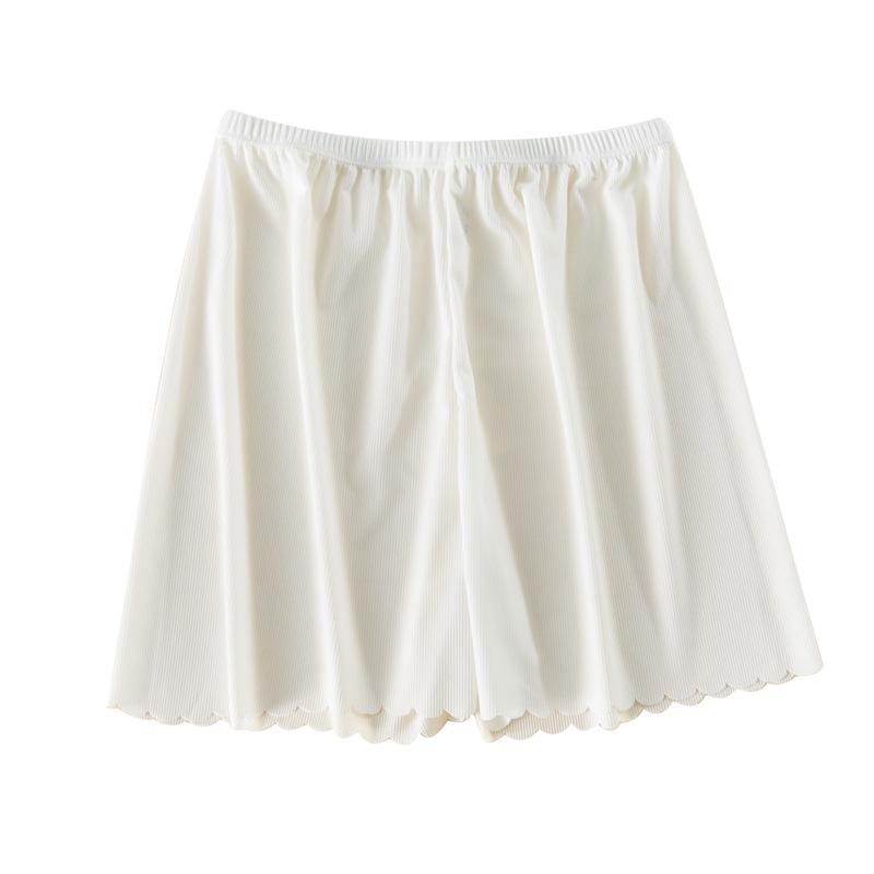 Women's Ice Silk Safety Shorts - Three-Quarter Length, Wavy Edge, Embossed, Anti-Exposure, Thin Summer Base Layer Pants.