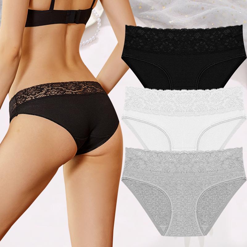 

3 шт./компл. сексуальные кружевные хлопковые трусы женские однотонные ажурные трусики с низкой талией женское мягкое дышащее нижнее белье комфортное нижнее белье XL&3pcs