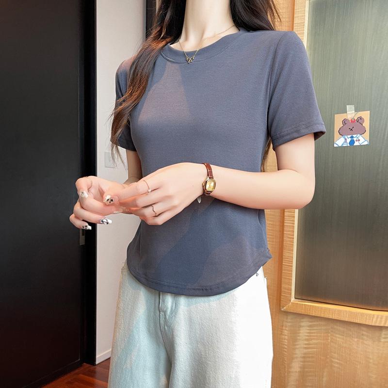 Women's Slim-Fit Pure Cotton U-Neck T-Shirt - Short Sleeve, Versatile Summer Outerwear